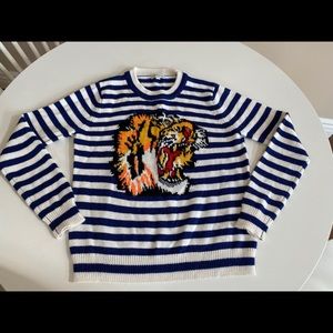 Jamison blue and white striped tiger sweater